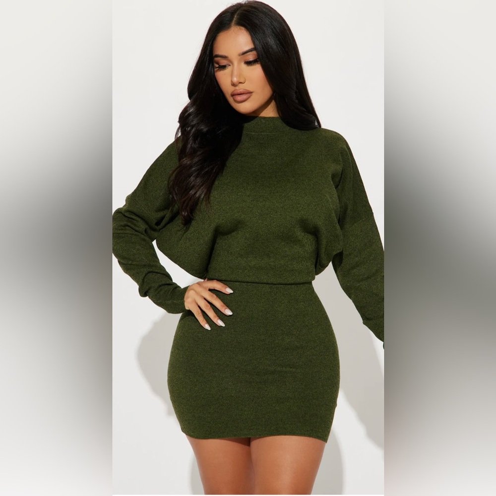 Fashion Nova Olive Green Sweater Dress